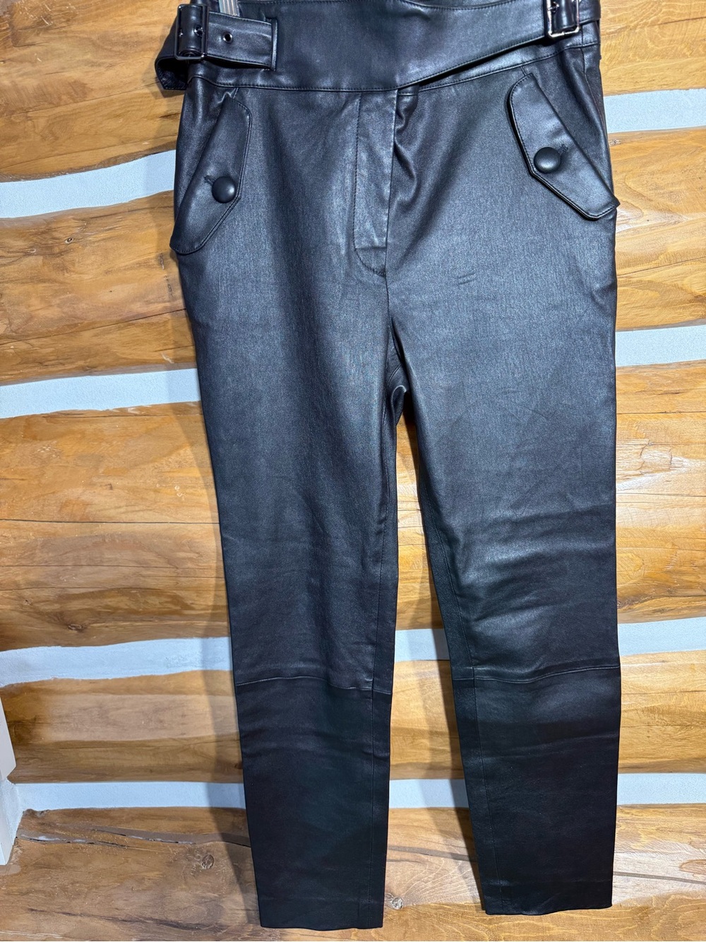 Veronica Beard Black lambskin Leather Tapered Pants